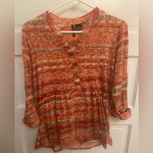 New Directions Orange and Red Patterned Blouse